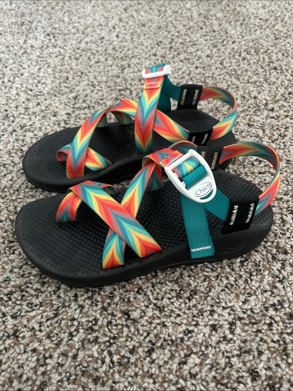 Chaco Rainbow Chevron Strappy Sandals with Black Sole